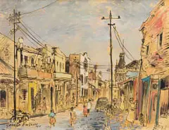 George Enslin, Street Scene, Cape Town, gouache on board
