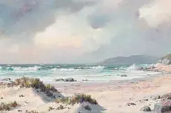 Roy Taylor, Seashore with Mountains in the Distance, oil on board