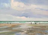 Christopher Tugwell, Figures on a Beach, oil on board