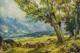 Edward Roworth, Old Oaks on the Schaapenberg, oil on board