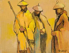 Anthony Strickland, Three Figures, oil on canvas laid down on board