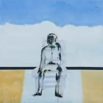 Robert Hodgins, Seated Figure: Landscape, oil on canvas