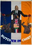 Ayanda Mabulu, Butcher in Chief, oil on an old South African flag