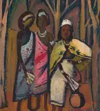 Pranas Domšaitis, Three Figures II, oil on board