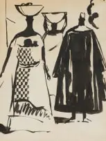 Gerard Sekoto, West African Figures, ink on paper