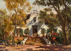 Tinus de Jongh, A Cape Dutch Manor House amidst Trees, oil on canvas