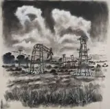 Themba Khumalo, Umhlangano Wamakholwa (Gathering of Believers I), charcoal on Belgian linen