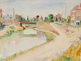 Maud Sumner, Houses along a Riverbank, watercolour on paper