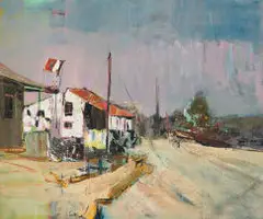 Sidney Goldblatt, Street Scene, oil on canvas