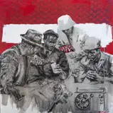 Bambo Sibiya, Four Figures Gathered around a Radio