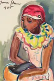 Irma Stern, Woman with Bowl and Fish, gouache and crayon on paper
