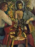 Maud Sumner, Seated Couple with Jug of Flowers, oil on canvas