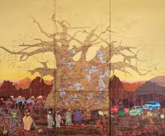 Catherine Paynter, Baobab, mixed media on nine canvas panels