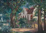 Hugo Naude, A Cape Dutch Farmhouse amidst Trees, oil on canvas