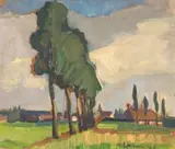 Maggie Laubser, Belgian Landscape, oil on cardboard