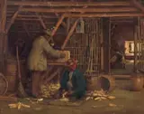 Hugo Naude, Grinding the Mielies, oil on board