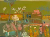 Walter Battiss, Village Scene, oil on canvas