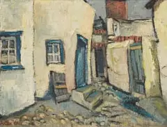 Freida Lock, Street Scene with Houses, oil on canvas