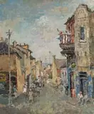 Gregoire Boonzaier, Straat met Verandah, Distrik Ses (Street with Verandah, District Six), oil on canvas