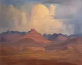Jacobus Hendrik Pierneef, Mountains in an Extensive Landscape, oil on canvas