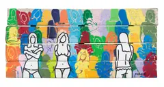 Nude Women by Richard Scott, stencil, spraypaint and acrylic on wood, offered Dec 2024