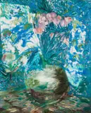 Nina Holmes, Wall Flower, oil on found photolithograph