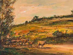 Herd of Cattle in a Landscape by Christiaan Nice, oil on board, offered Dec 2024