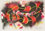 Christo Coetzee, Red and Black Tubular Form, colour lithograph on paper