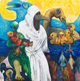 Mudzimu Ndiringe (Spirit, Protect Me) by Lionel Tazvitya Mbayiwa, mixed media on canvas, offered Dec 2024