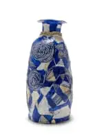 Ruan Hoffmann, Vase decorated with blue and white swirls, earthenware decorated with porcelain slip and underglaze