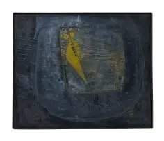 Cecily Sash, Yellow Insect, mixed media on canvas laid down on board
