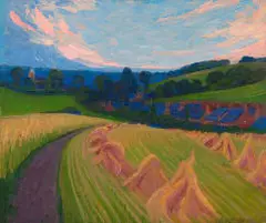 Bertha Everard, Haystacks, oil on canvas