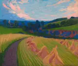 Bertha Everard, Haystacks, oil on canvas