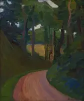 Bertha Everard, Trees along a Roadway, oil on canvas