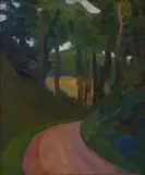 Bertha Everard, Trees along a Roadway, oil on canvas