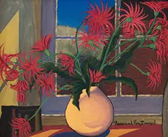 Rosamund Everard-Steenkamp, Barberton Daisies, oil on canvas laid down on board