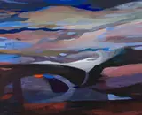 Edith Florence Bullen, Abstract Landscape in Blue and Red, oil on board