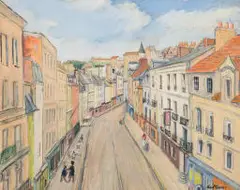 Enslin Du Plessis, Parisian Street Scene, gouache and charcoal on paper