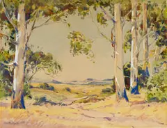 Walter Battiss, Landscape with Blue Gums, gouache and ink on paper