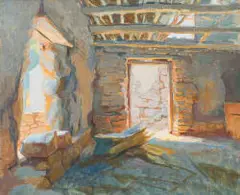 Francois Roux, Barn Interior, oil on canvas