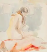 Francois Roux, Seated Nude, watercolour on paper