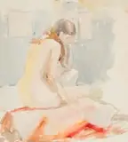 Francois Roux, Seated Nude, watercolour on paper