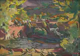 Francois Roux, Goats on a Hillside, oil on board