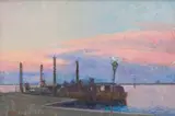 Francois Roux, Ferry at Sunset, oil on canvas
