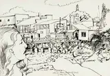 Walter Battiss, Lahaina, Maui, Sandwich Islands, ink on paper