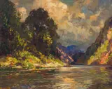 Edward Roworth, Lourensford River, oil on board