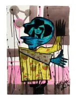 Blessing Ngobeni, The Protester, acrylic and mixed media on paper