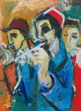 Carl Büchner, Three Flautists, oil on board