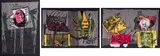 Blessing Ngobeni, Enslaved Mindset I, II, III, three, mixed media with acrylic on unstretched canvas mounted on board
