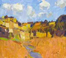 George Devlin, Landscape with Stream, oil on canvas